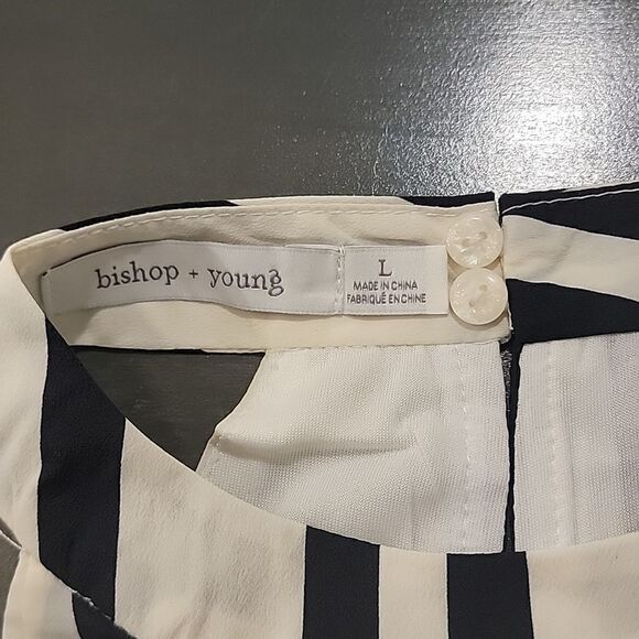 Anthropologie Bishop + Young Ivory Navy Striped High Neck Sleeveless Top Large - Picture 11 of 12